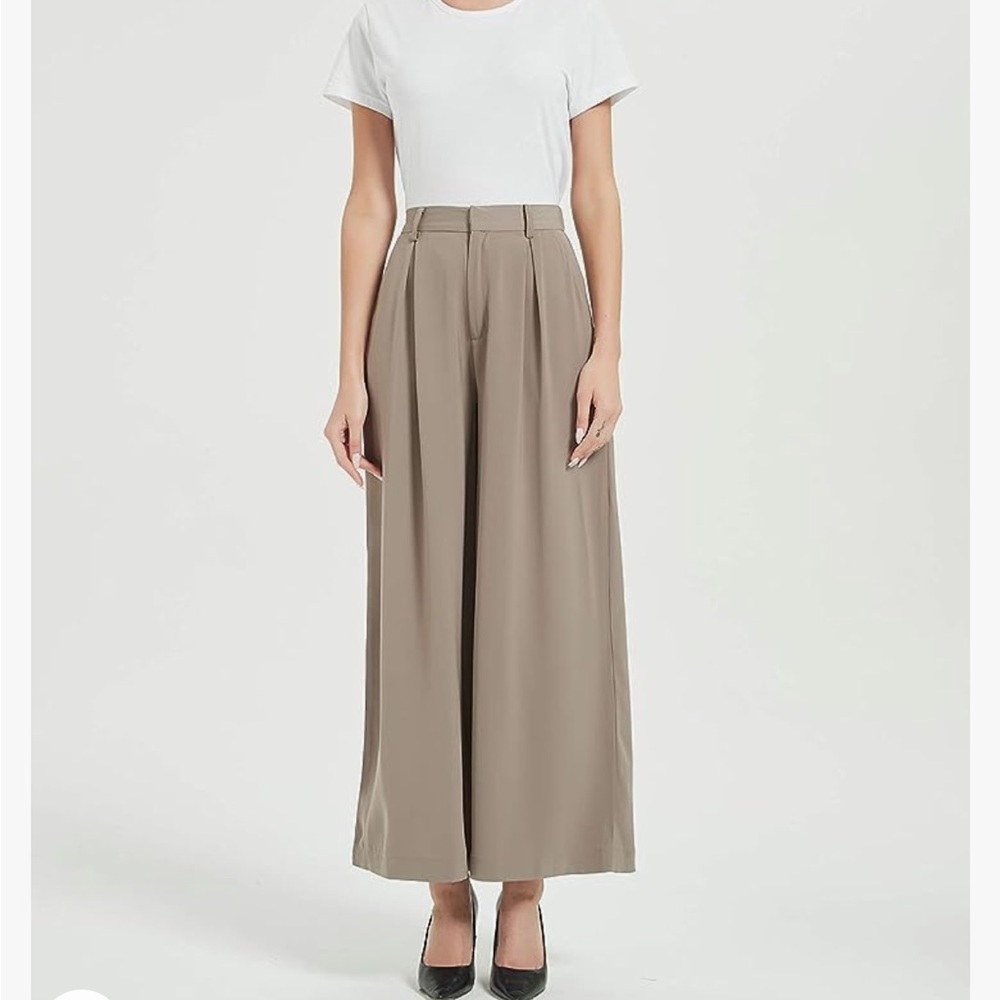AMAZON Viral Wide Leg Elastic Waist Trousers Small Mocha